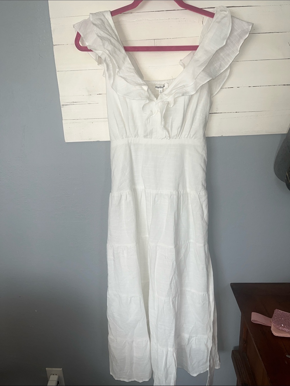 Heartloom White Ruffle V-Neck Midi Dress